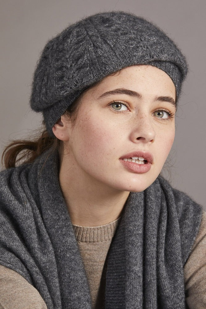 6020 Cable Beret (and Beanie) - Experience the luxury and warmth with this Possum Merino beret blended with Mulberry Silk that has been specially crafted for you. Enliven your outfit with this McDonald hat along with matching 622 Cable Glovelet and 669 Cable Scarf to step out in style.