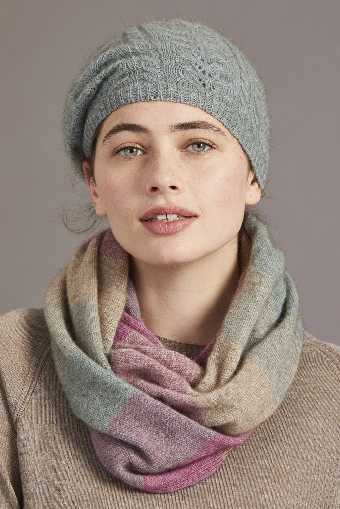 6020 Cable Beret (and Beanie) - Experience the luxury and warmth with this Possum Merino beret blended with Mulberry Silk that has been specially crafted for you. Enliven your outfit with this McDonald hat along with matching 622 Cable Glovelet and 669 Cable Scarf to step out in style.