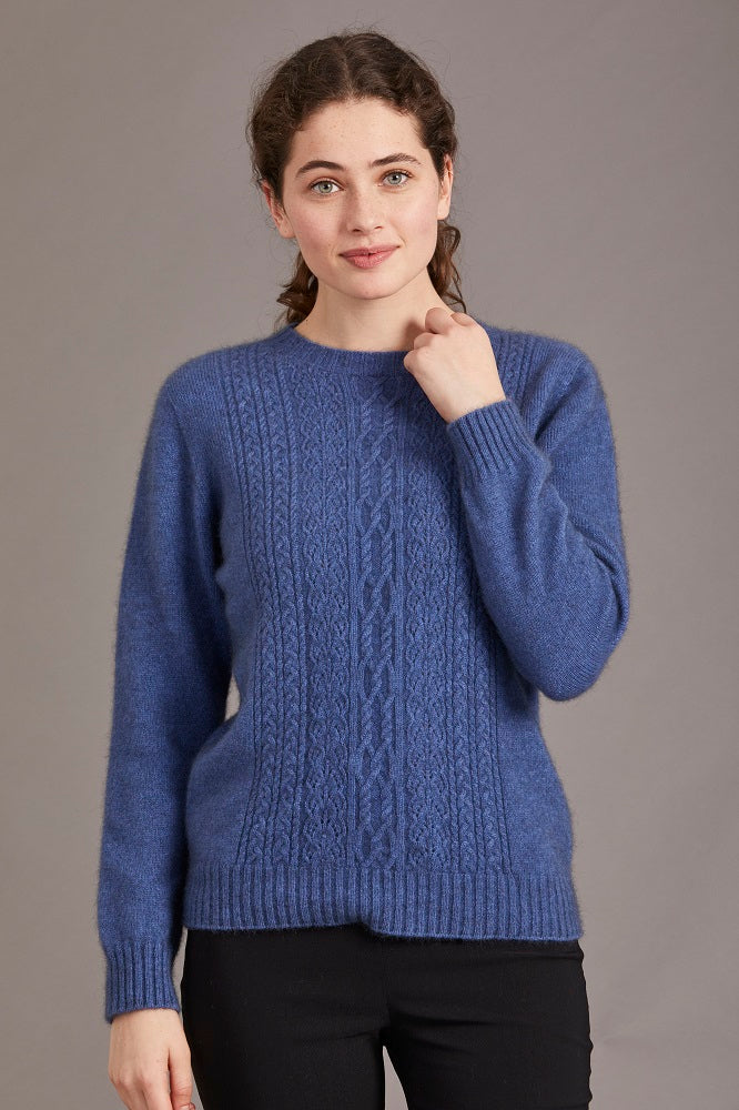Possum and Merino  6129 Crew Neck Jersey with Lace Detail - The classic crew neck jersey gets a touch of feminine elegance with the delicate lace knit detail on the front. The blend of natural Merino, Possum fur and Silk fibres will ensure the cold never gets in. Hold onto this sumptuous McDonald jersey and don’t let go until the mercury rises.