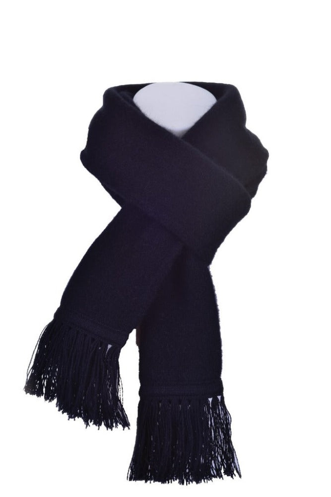 674 Plain Tubular Scarf - You cannot go wrong with the classic fringed Plain tubular scarf. This Possum Merino neck scarf blended with Mulberry Silk is the perfect way to keep warm with its double thickness. Tie it how you like and step out in style.  Match this with our 675 Plain Tubular Beanie,  style 675, to create the simple, yet attractive look.