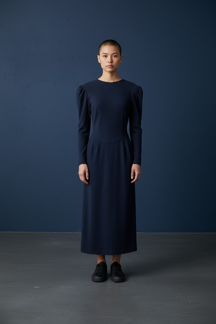 80s Maggy London Indigo Wool Dress     w28