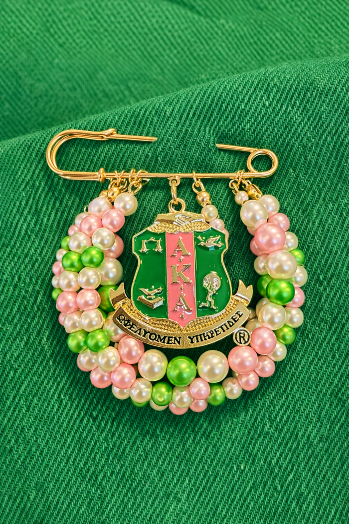 AKA Shield + Pink/Green Pearls Pin