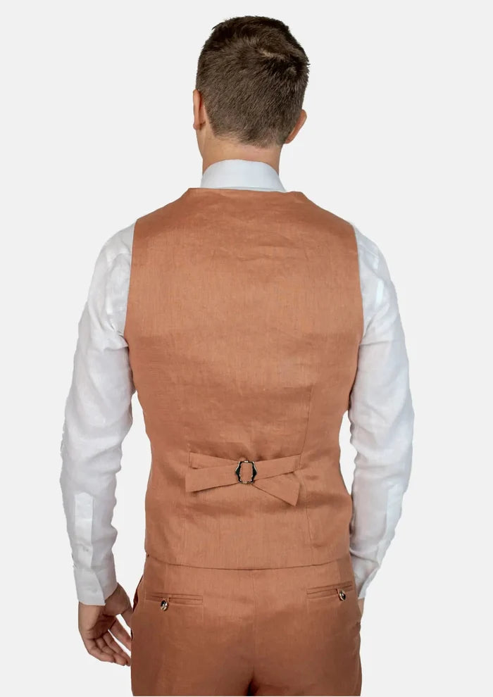 Amber Brown Linen Vest - SARTORO