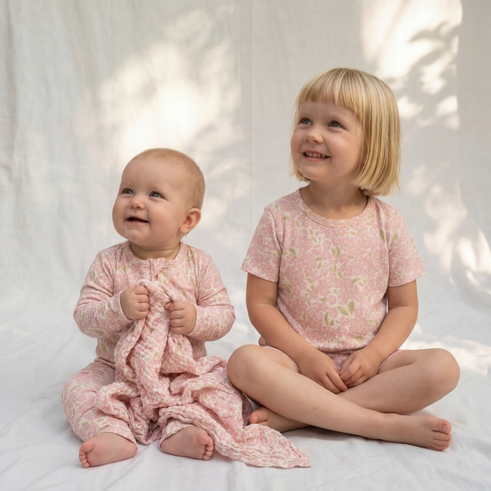 Petit Playa Bamboo Convertible Footie Pajamas & Play in Peony print, soft bamboo pajamas for babies and girls — image 3