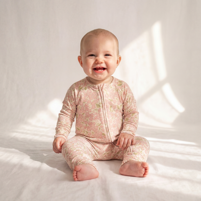 Petit Playa Bamboo Convertible Footie Pajamas & Play in Peony print, soft bamboo pajamas for babies and girls — image 4
