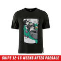 Solid black oversized short-sleeve shirt with a crew neckline shown from the back in 6XL size.