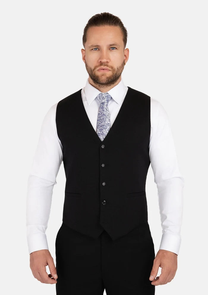 Black Linen Blend Vest - SARTORO