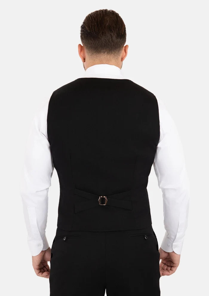 Black Linen Blend Vest - SARTORO