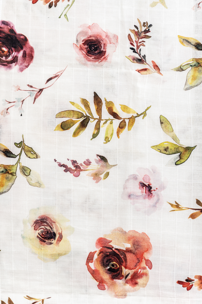 Secret Garden organic muslin swaddle with floral print