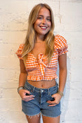 Bridget Gingham Top Orange, adeline boutique, dallas boutique, boutique