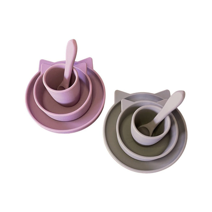 Cat shaped silicone baby feeding set