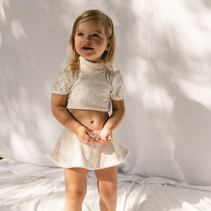 Petit Playa Classic Bikini Skirt in Gardenia print, sun-safe UPF50+ swimwear for babies and girls — image 3