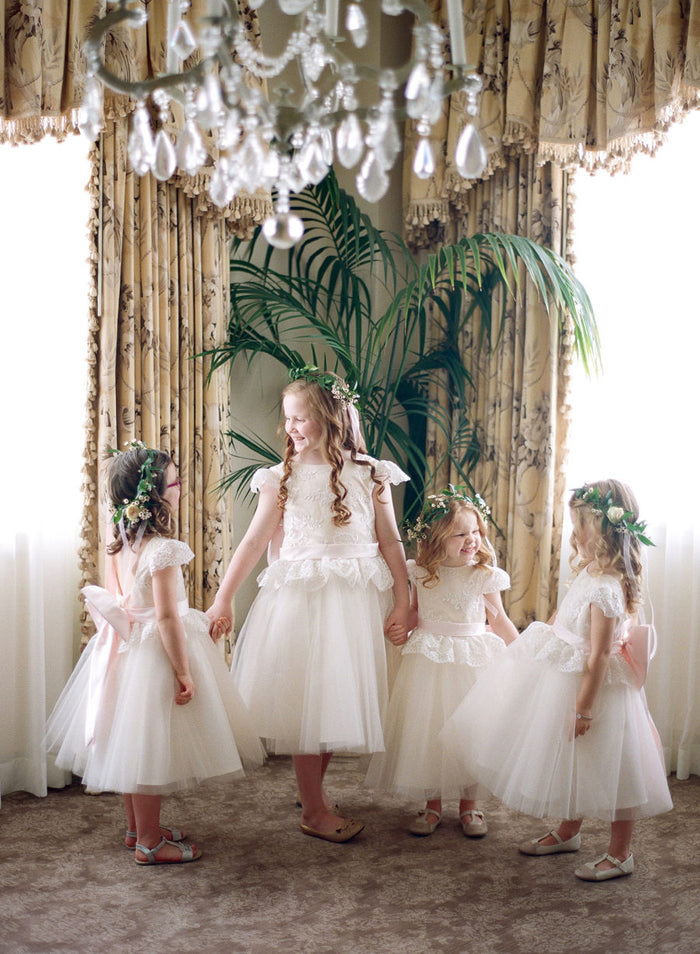 Classic Ivory A-line Tulle Flower Girl Dress with Bow Sash, FGS106