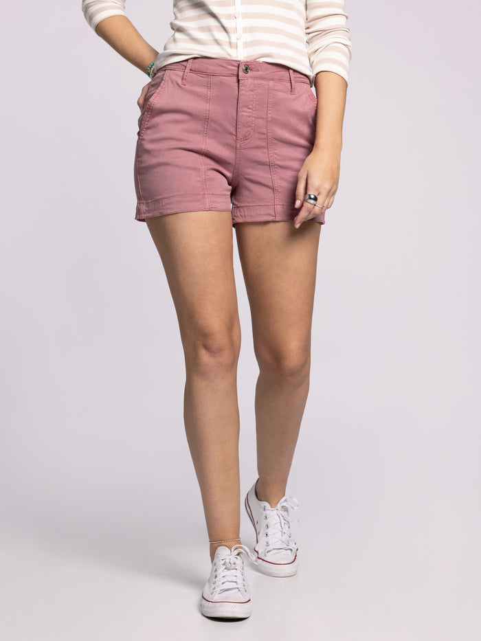 rose button shorts pockets