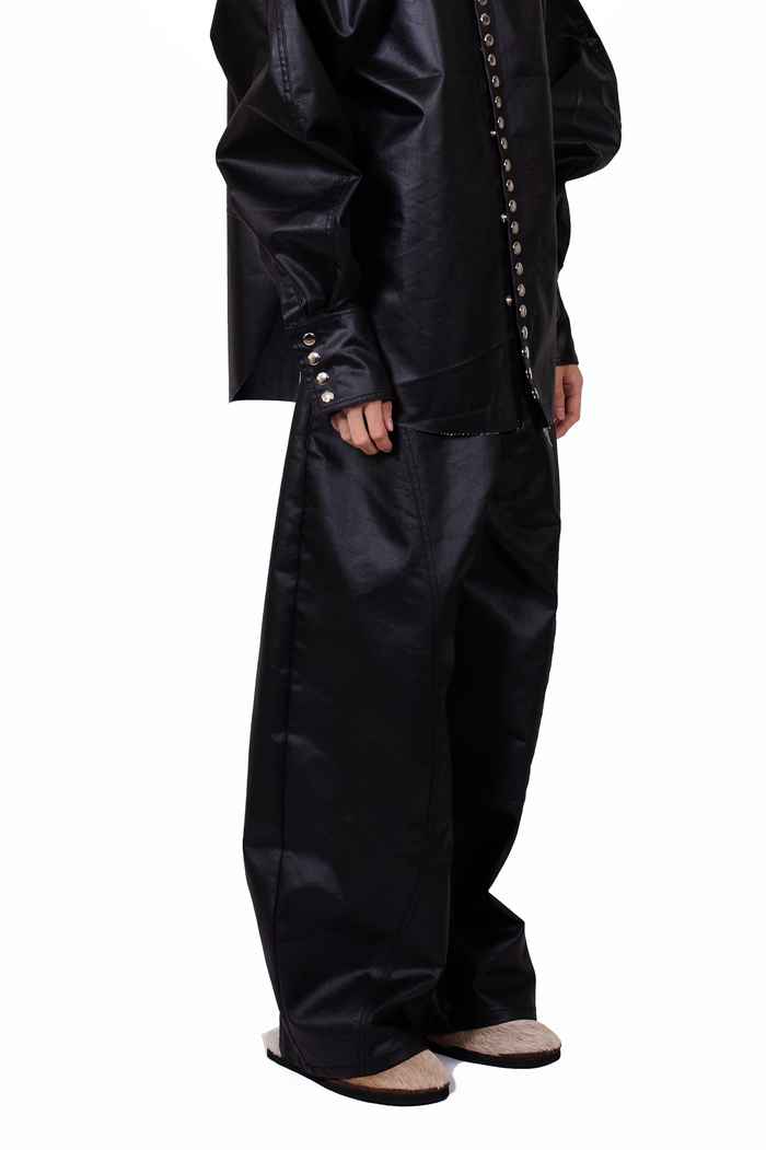Coated Biker Baggy Jeans
