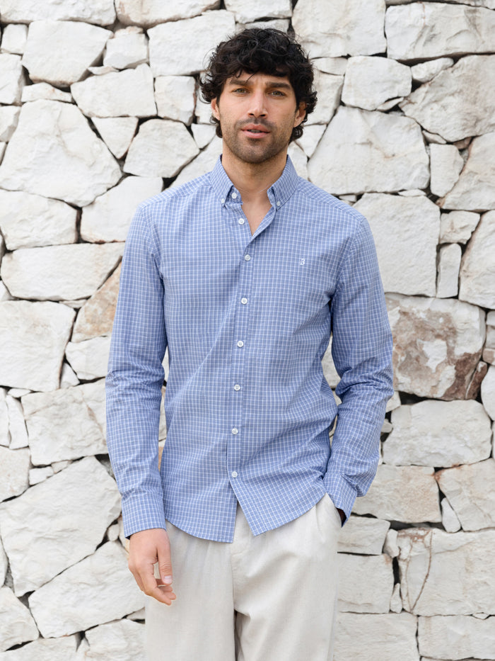 Conrad Long Sleeve Checked Shirt - Blue