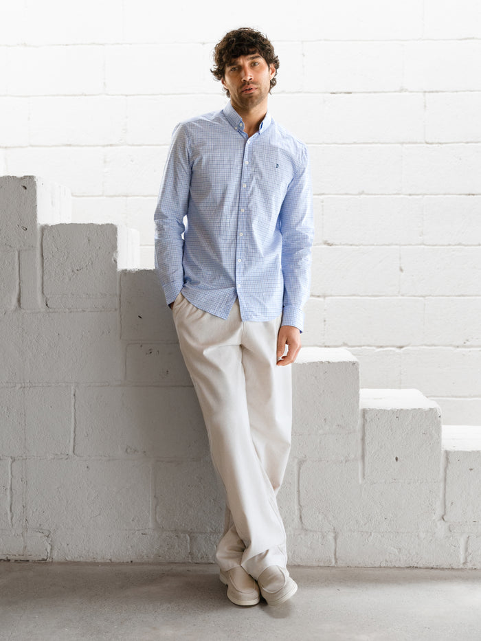 Conrad Long Sleeve Checked Shirt - Light Blue