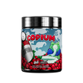 Black supplement container with silver lid showing detailed white and black supplement facts and red accents on the label.