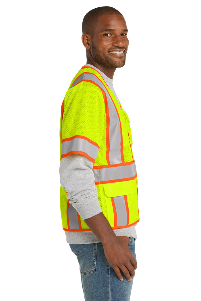 CornerStone® ANSI 107 Class 3 Surveyor Mesh Zippered Two-Tone Short Sleeve Vest | CSV106 - The Lemon Print & Design Studio