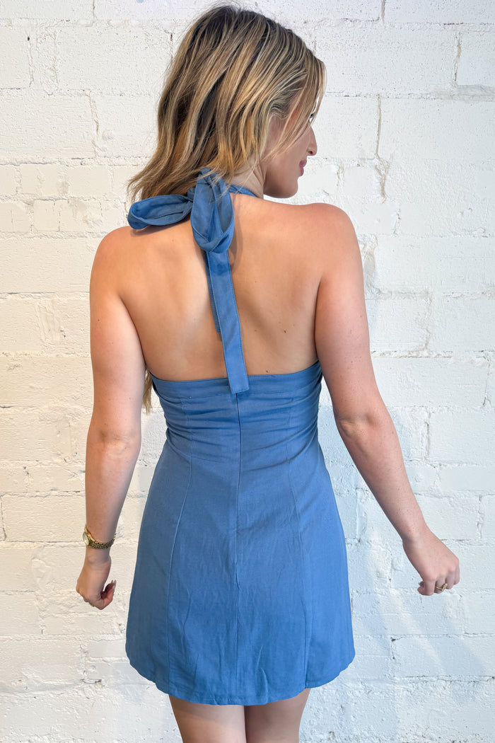 Daisy Lane Halter Dress Blue Back, adeline boutique, dallas boutique, boutique