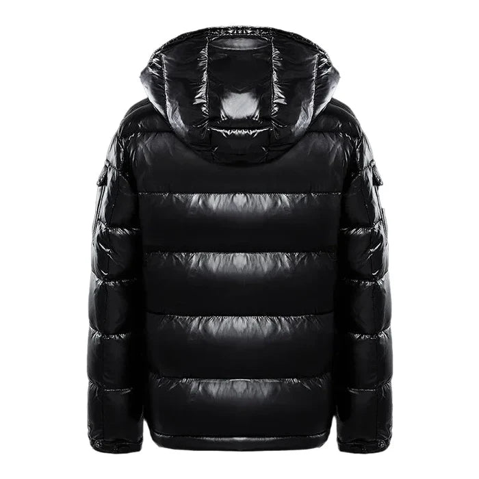 Doudoune Noire Brillante à Capuche