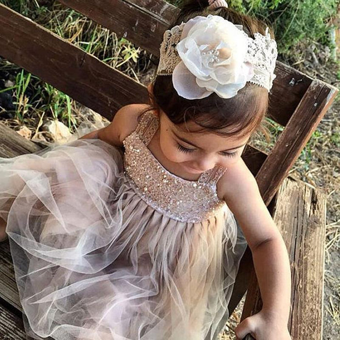 Dusty Pink Sequins A-line Tulle Flower Girl Dresses, Lovely Little girl Dresses, FG066