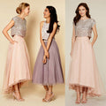 Elegant Sequins Sleeve Two Poeces Long Bridesmaid Dress, Cheap Evening Dress, WG38