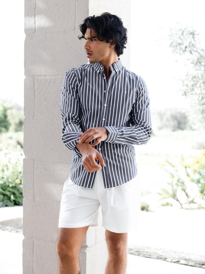 Elias Long Sleeve Stripe Shirt - Navy