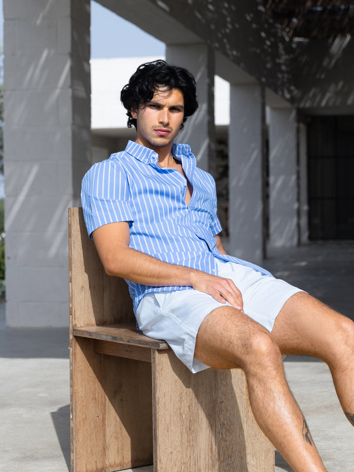Elias Short Sleeve Stripe Shirt - Light Blue
