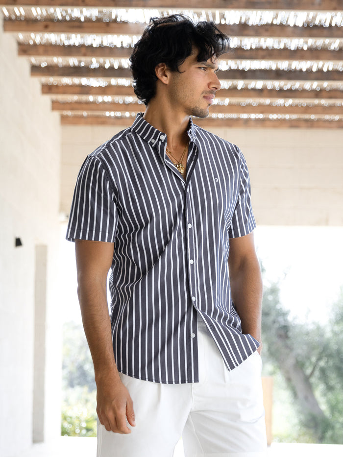 Elias Short Sleeve Stripe Shirt - Navy