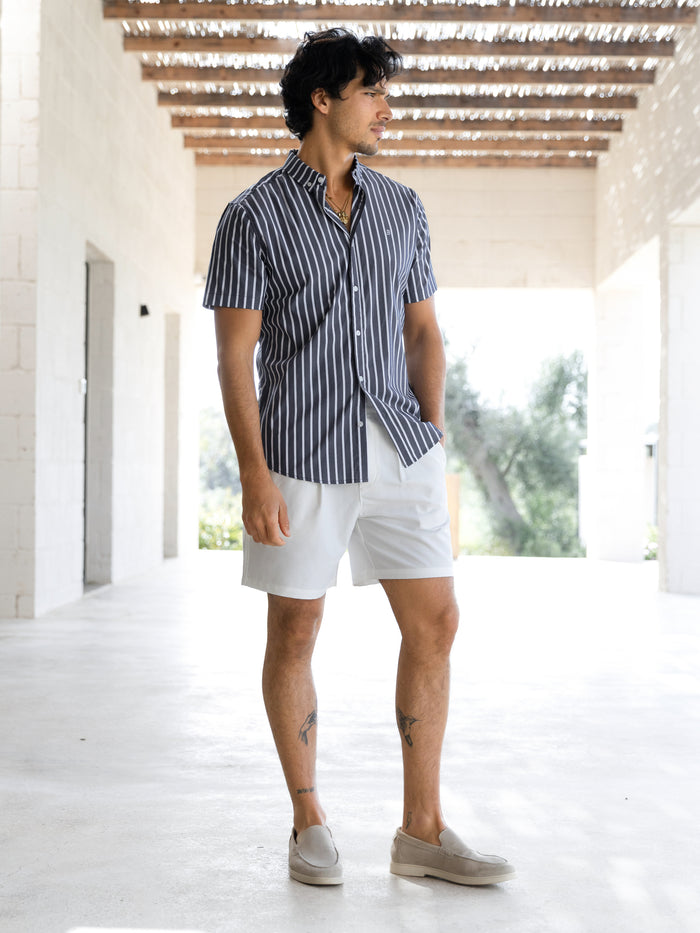 Elias Short Sleeve Stripe Shirt - Navy