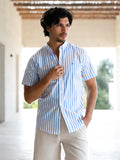 Elias Short Sleeve Stripe Shirt - White & Light Blue