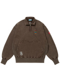 Emboridered Logo Damaged Half Zip Sweatshirt