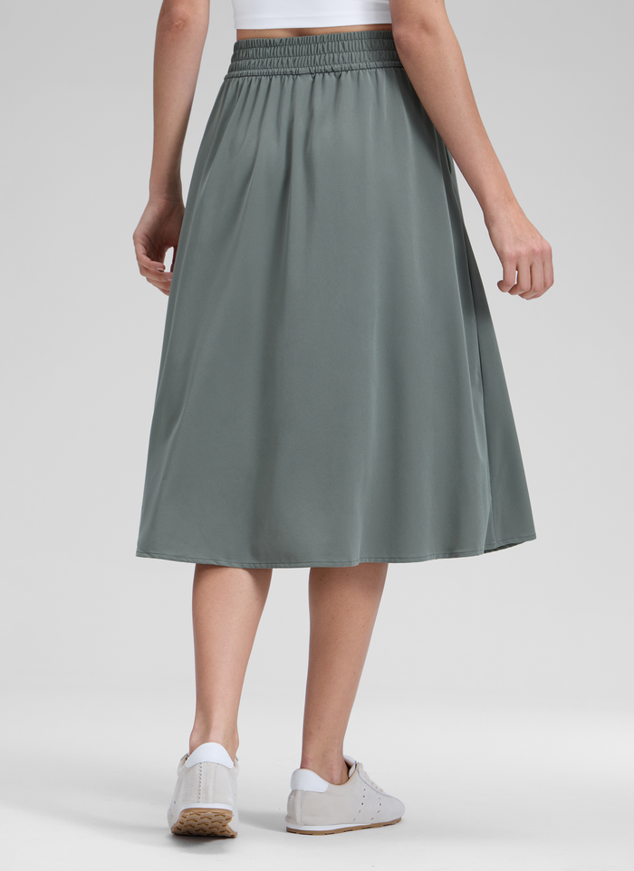 CRZ YOGA Women's Causal High Rise A line Flowy Midi Pocket Skirts Grey Sage