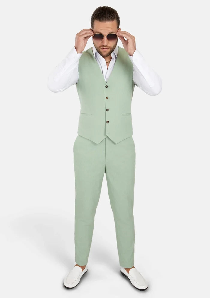 Fern Green Linen Blend Vest - SARTORO