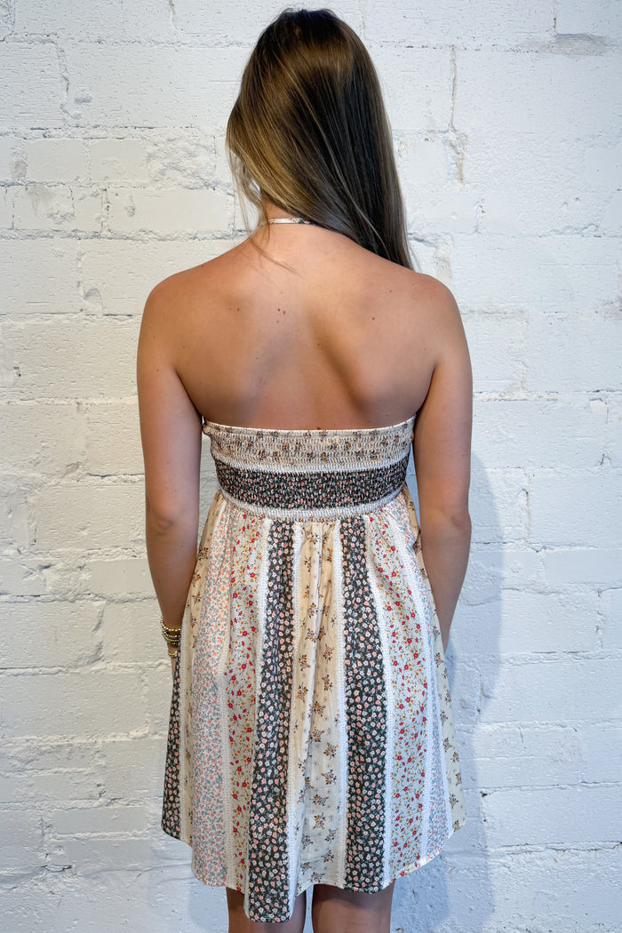Floral Patchwork Halter Dress Back, adeline boutique, dallas boutique, boutique