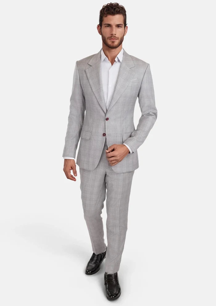 French Gray Checked Ellis Suit - SARTORO