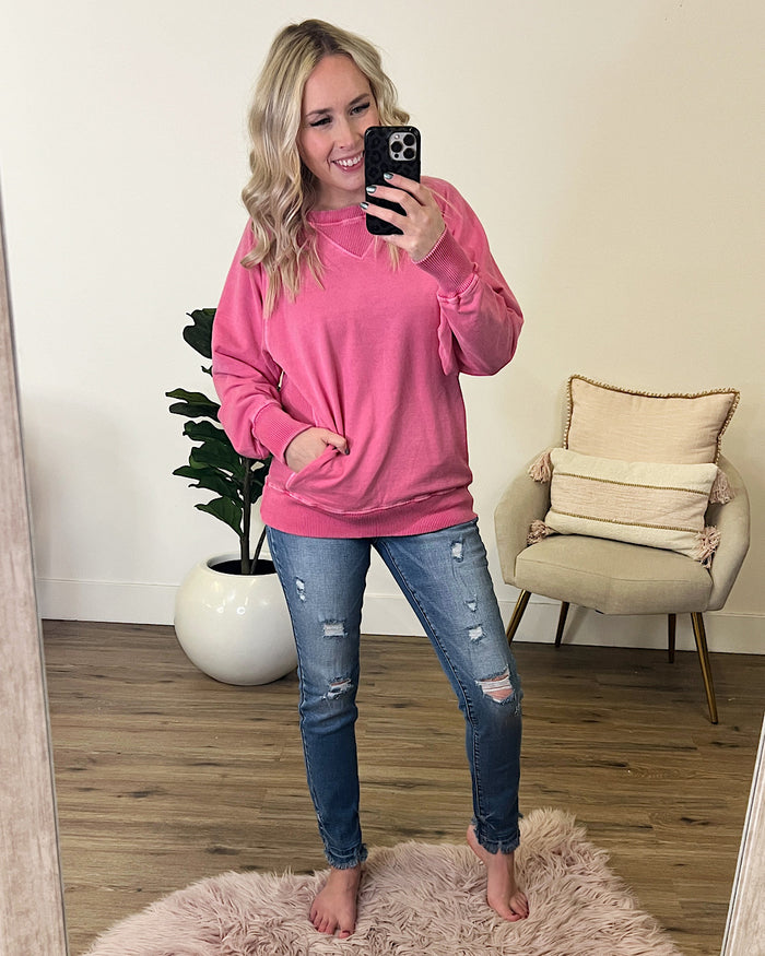 Girlfriend Crewneck Sweatshirt - Fuchsia  Zenana
