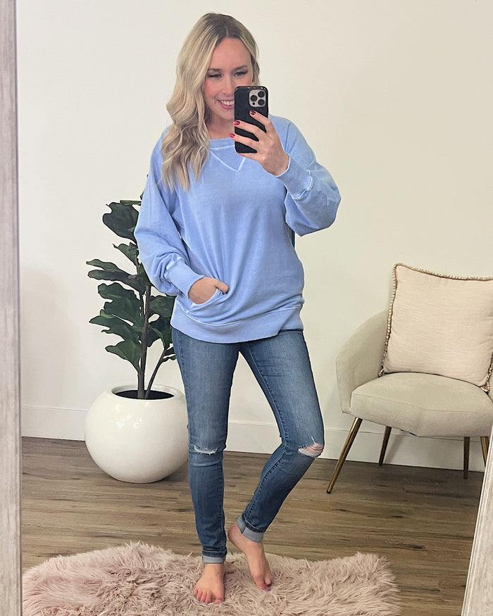 Girlfriend Crewneck Sweatshirt - Sky Blue SALE Zenana
