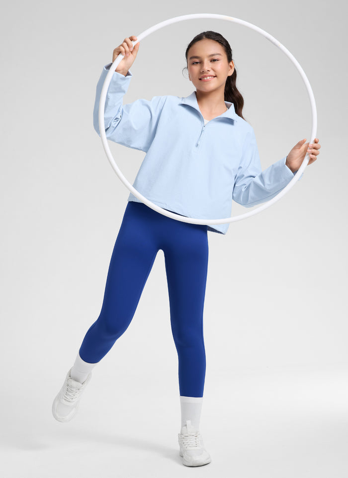 CRZ YOGA Girl's Butterlift Yoga Casual High Rise No Front Seam Legging Waves Blue