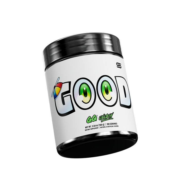 front of GOOD 100 serving energy tub tilted left showing bottom of tub