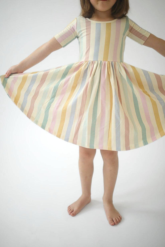 Good Apples Kids Short Sleeve Twirl Dress - Pastel Stripes
