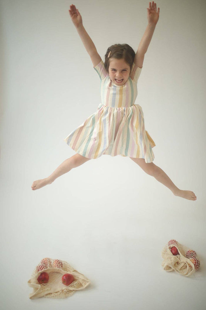 Good Apples Kids Short Sleeve Twirl Dress - Pastel Stripes