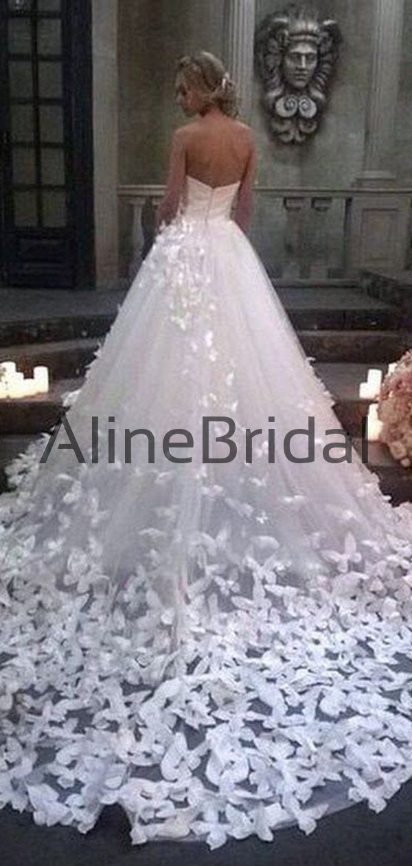 Gorgeous 3D Butterfly Applique Strapless A-Line Tulle Wedding Dress, AB1545