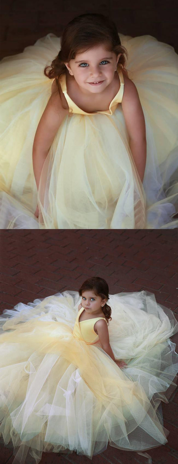 Graceful  Yellow A-line Tulle Flower Girl Dresses, FGS117