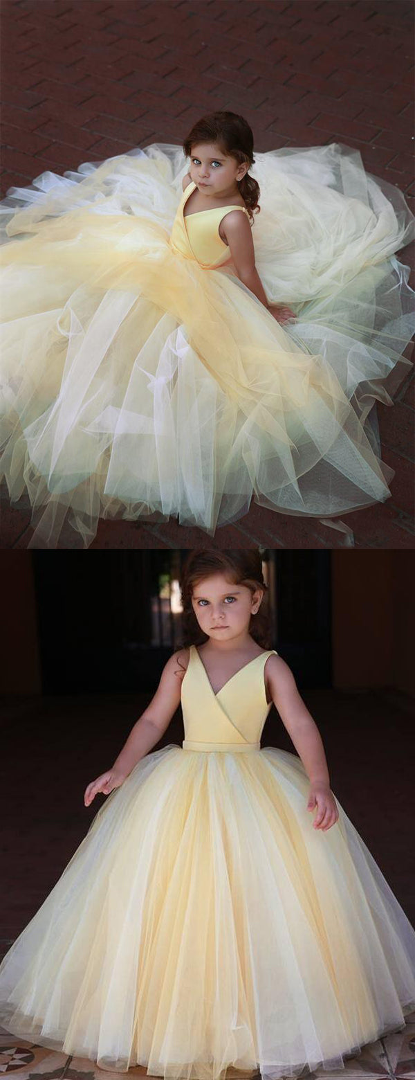 Graceful  Yellow A-line Tulle Flower Girl Dresses, FGS117