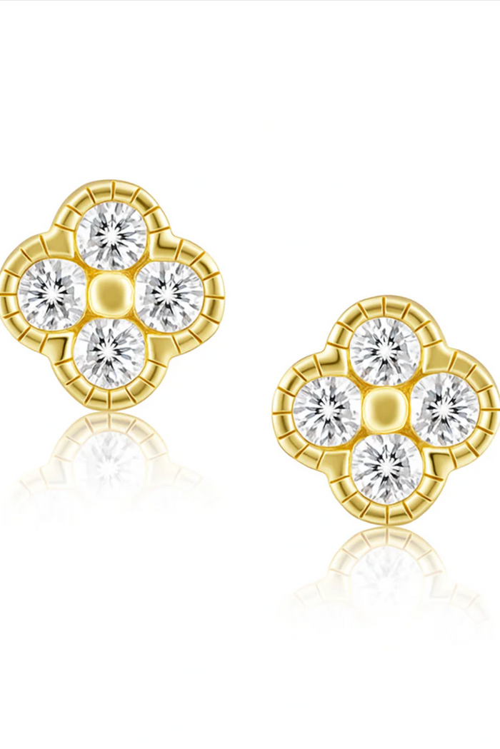 Gracie CZ Clover Studs Gold, adeline boutique, dallas boutique, boutique