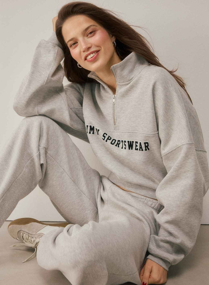 Grey Melange Varsity Sweat Half Zip