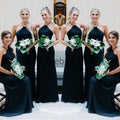 Halter Dark Navy Blue Chiffon Elegant Long Sheath Bridesmaid Dresses, AB4006