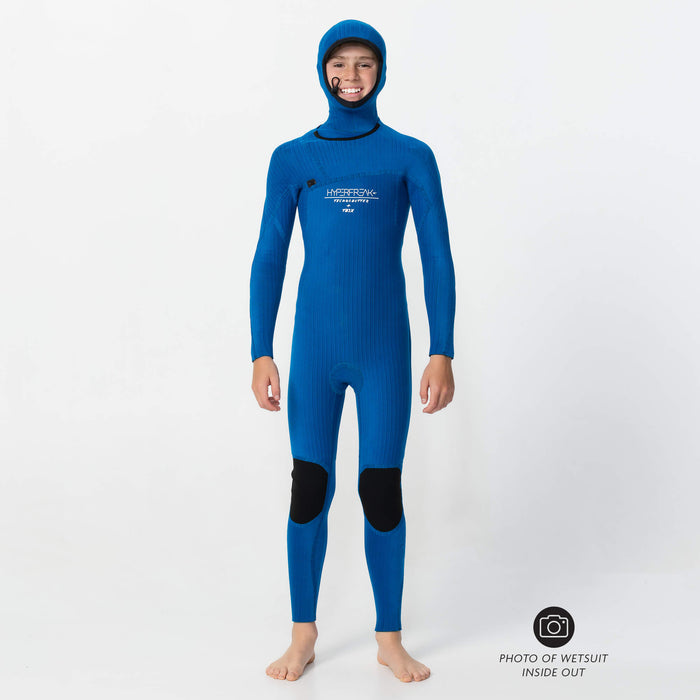 Kid's HyperFreak Hooded 5/4+mm Steamer Chest Zip - Black Navy